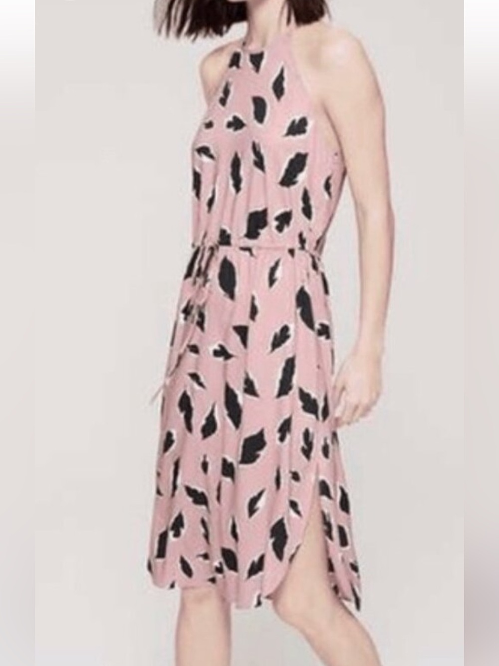 LOFT Pink Maxi Dress with Black Leaf Motif